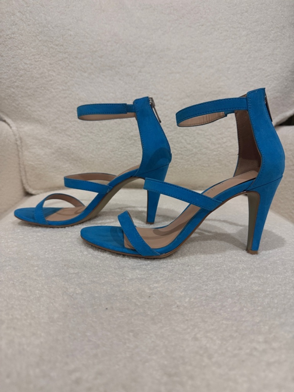 Kelly & Katie Bright Blue Triple-Strap Ankle-Zip Heels - Picture 4 of 5